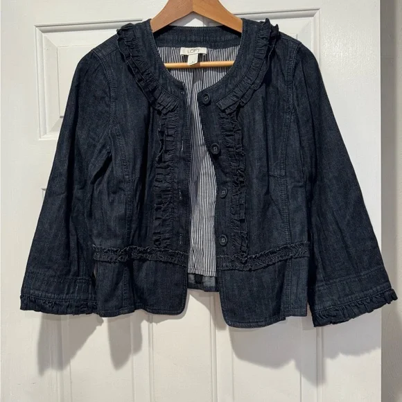 LOFT Jackets Coats Loft Blue Jean Jacket With Collarless